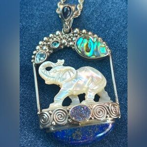 Sajen Sterling Silver Mother of Pearl and Lapis Lazuli Pendant